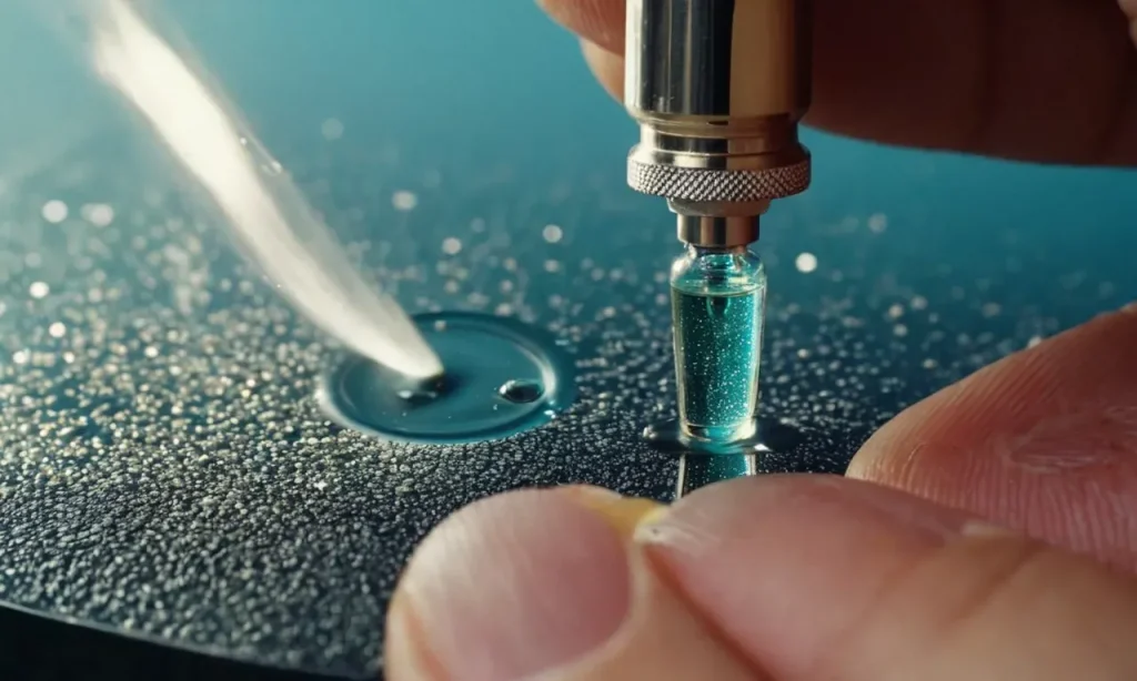 A close-up photo capturing the meticulous cleaning process of a dab nail, showcasing the removal of residue and the sparkling clean surface, ready for use.
