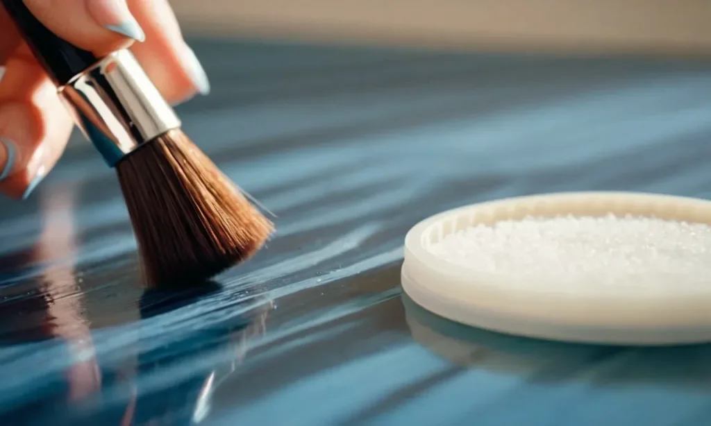 A close-up photo capturing a hand holding a nail polish brush, delicately cleaning it with a cotton pad soaked in nail polish remover, ensuring a pristine brush for future use.
