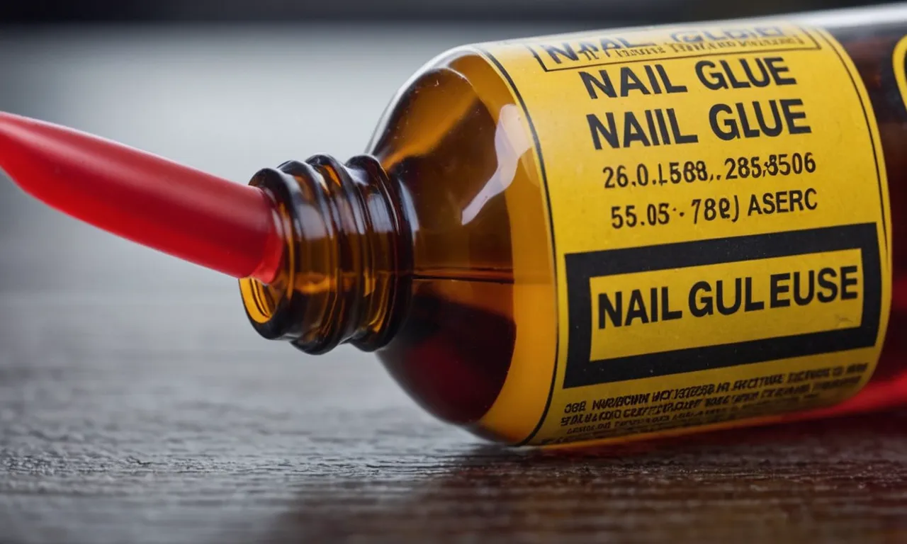 A close-up photo of a bottle of nail glue with a warning label, highlighting the potential dangers and emphasizing the importance of using it safely.