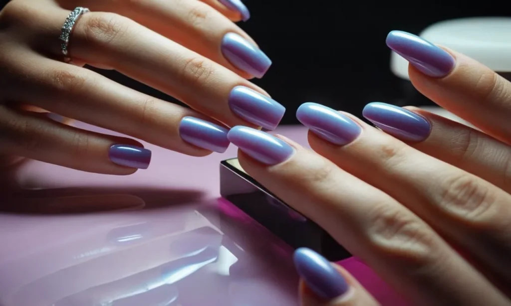 A close-up shot capturing a hand delicately applying UV gel to bond a set of beautifully designed fake nails, showcasing the versatility of UV gel as a reliable adhesive for nail enhancements.