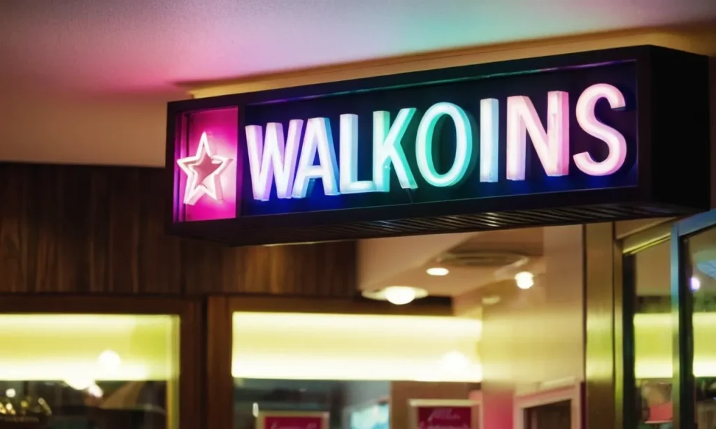 A close-up photo of a colorful, inviting nail salon sign with the words "Walk-ins Welcome" prominently displayed, enticing passersby to enter and indulge in a relaxing nail treatment.